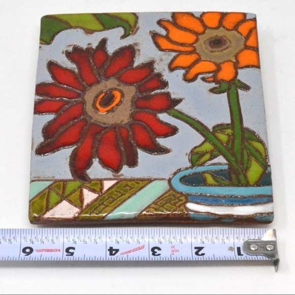 Margy Jean Balwierz Handmade Stonewear Flower Tile - Picture 3 of 6